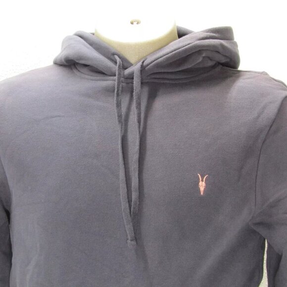 NEW ALLSAINTS Mens Hoodie Cadet Blue Size XS Raven Contrast Ramskull Pullover - Picture 7 of 8